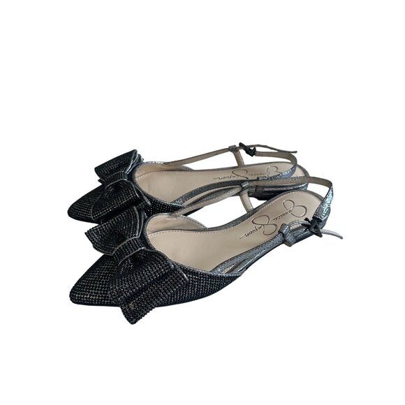 JESSICA SIMPSON Black Rhinestone Bow Slingback Flats Size 6.5 - Picture 4 of 6